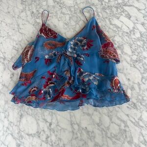 Alice and Olivia Floral Blue and Red Women's Top